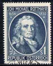 Austria 1954 Birth Tercentenary of Rottmayr von Rosenbrunn (painter) 1s green fine used, SG1263