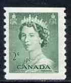 Canada 1953 QEII 2c green coil stamp (imperf x perf 9.5) unmounted mint SG 455 (pairs available pro rata)