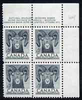 Canada 1953 Wildlife Week 4c Bighorn corner plate No.1 block of 4 unmounted mint, SG 449