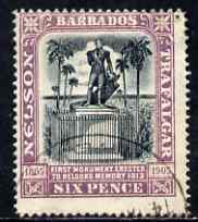 Barbados 1906 Nelson Centenary 6d Crown CC used SG 150