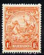 Barbados 1938-47 Badge of Colony 1.5d orange P14 mtd mint SG 250b