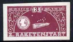 Cinderella - Germany 1933 Rocket Labels 7th issue imperf single inscribed with a brown '3' instead of a blue '1', minor gum stains but only 20 exist.