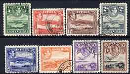 Antigua 1938-51 KG6 set to 1s fu, the 3d probably with type 17 Madame Joseph forged cancel