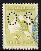 Australia 1915-28 OFFICIAL Roo 3d yellow-olive die I with OS perfin cds used SG O45
