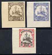 Caroline Islands 1901 Yacht Type set of 3 imperf Forgeries unused (3pf, 20pf & 40pf, latter without gum)