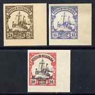 East Africa 1905 Yacht Type set of 3 imperf Forgeries unused (2.5h, 15h & 30h, latter without gum)