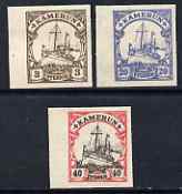 Cameroun 1900 Yacht Type set of 3 imperf Forgeries unused (3pf, 20pf & 40pf, latter without gum)
