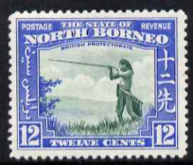 North Borneo 1939 Murut with Blowpipe 12c (from def set) lightly mounted mint, SG 310