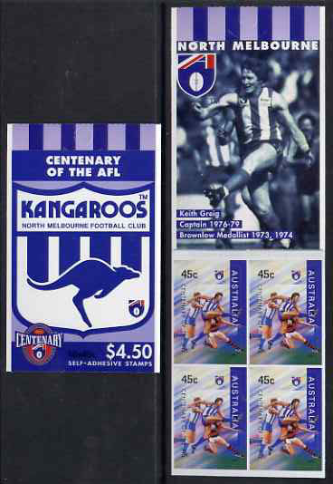 Australia 1996 Centenary of Australian Football League $4.50 booklet - North Melbourne Kangaroos, complete and fine SG SB93