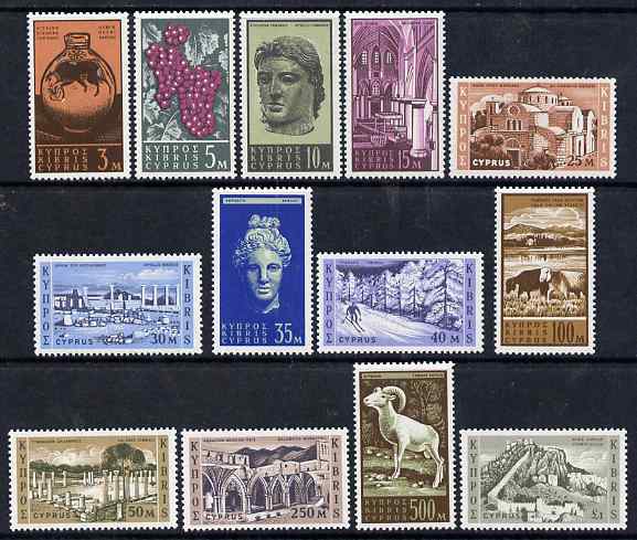 Cyprus 1962 Pictorial definitive set 13 values complete 5m to £1 unmounted mint, SG 211-23