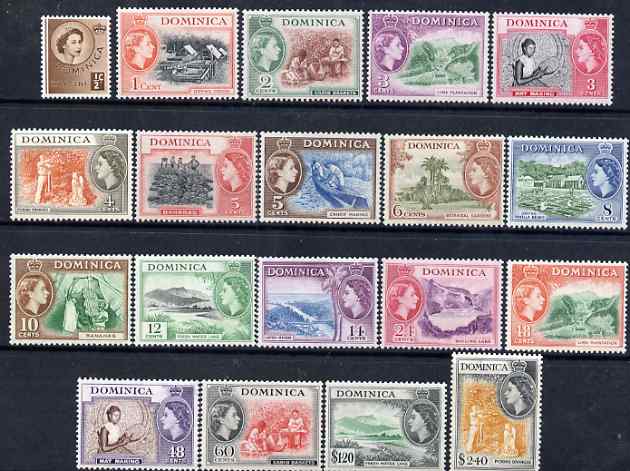 Dominica 1954-62 Pictorial definitive set 19 values complete mounted mint, SG 140-58