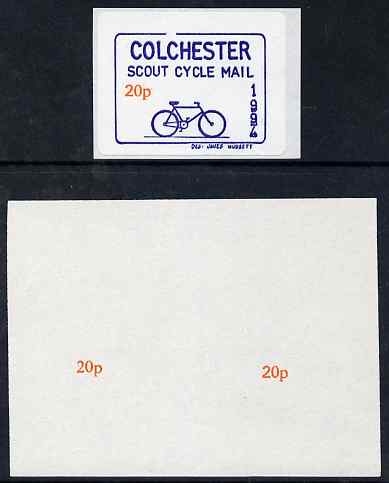 Cinderella - Great Britain 1994 Colchester Scouts Cycle Mail imperf proof of value (20p x 2) as used for self-adhesive label (not included)