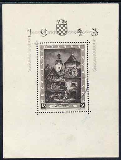 Croatia 1943 Philatelic Exhibition m/sheet cds used but few split perfs at right, SG MS 89a