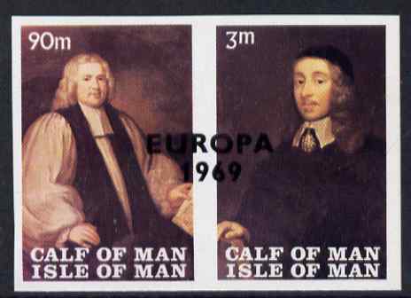 Calf of Man 1969 Europa overprinted on Paintings from Manx Museum #3 imperf set of 2 with superb set-off on gummed,side unmounted mint (Rosen CA149a-50a)