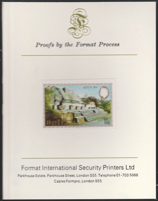 Belize 1983 Maya Monuments 10c Altun Ha imperf proof mounted on Format International proof card, as SG 747