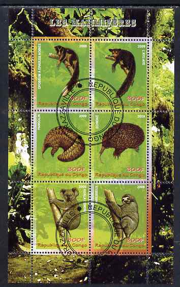 Congo 2009 Mammals perf sheetlet containing 6 values fine cto used