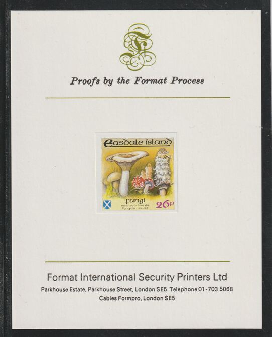 Easdale 1988 Flora & Fauna definitive 26p (Fungi) imperf mounted on Format International Proof Card