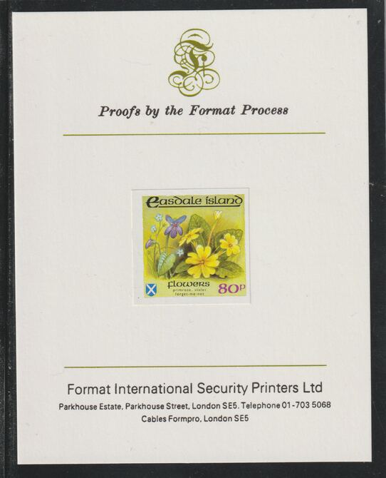 Easdale 1988 Flora & Fauna definitive 80p (Flowers) imperf mounted on Format International Proof Card