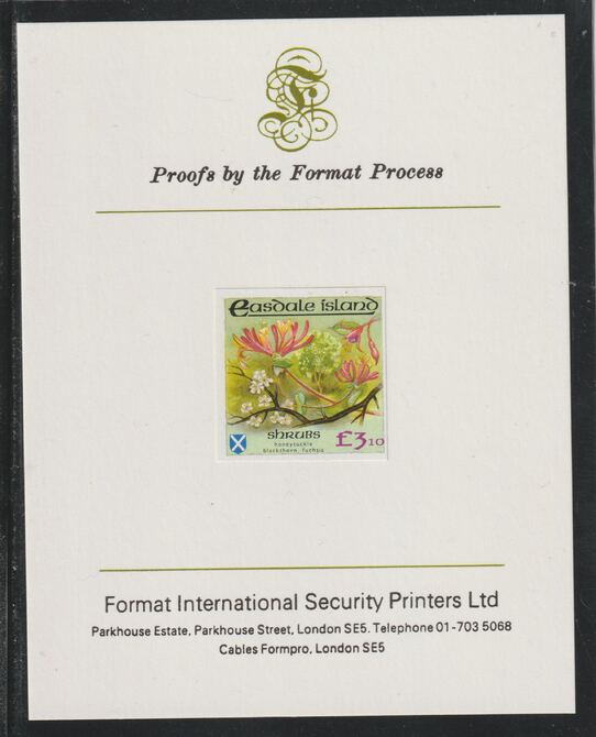 Easdale 1988 Flora & Fauna definitive £3.10 (Shrubs) imperf mounted on Format International Proof Card