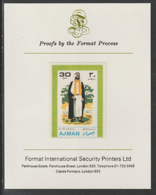 Ajman 1968 Costumes #2 imperf mounted on Format International proof card, as Mi 239B