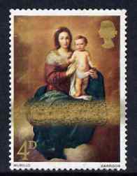 GB Great Britain 1967 Christmas 4d (Murillo) single with massive horiz smudging of gold unmounted mint SG 757var