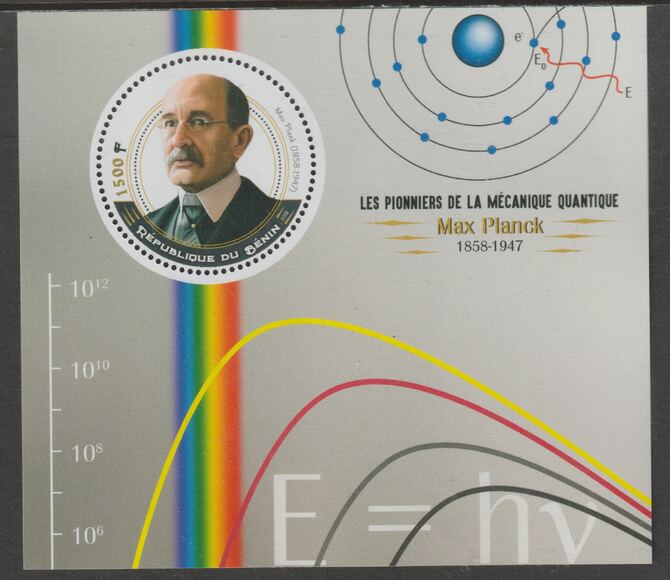 Benin 2018 Quantum Mechanics - Max Planck perf deluxe m/sheet containing one circular value unmounted mint