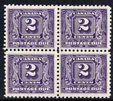 Canada 1930-32 Postage Due 2c block of 4, 3 stamps unmounted, SG D10