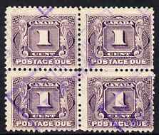 Canada 1906-28 Postage Due 1c block of 4 commercially used, SG D1