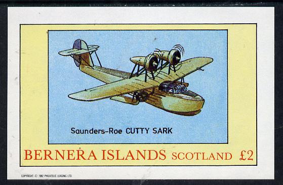 Bernera 1982 Seaplanes (Cutty Sark) imperf deluxe sheet (£2 value) unmounted mint