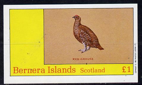 Bernera 1982 Birds #12 (Red Grouse) imperf souvenir sheet (£1 value) unmounted mint