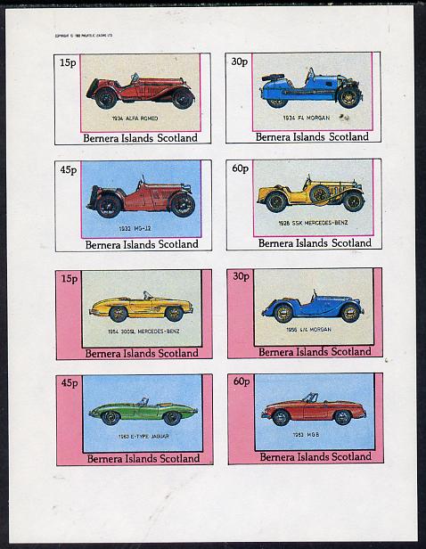Bernera 1982 Sports Cars (1934 Alfa Romeo, Morgan, MG-12, etc) imperf,set of 8 values (15p to 60p) unmounted mint