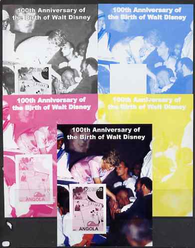 Angola 2001 Birth Centenary of Walt Disney #08 s/sheet - Magazine Covers & Diana - the set of 5 imperf progressive proofs comprising the 4 individual colours plus all 4-colour composite, unmounted mint