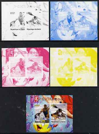 Benin 2007 Beijing Olympic Games #05 - Rowing (2) s/sheet containing 2 values (Disney characters in background) - the set of 5 imperf progressive proofs comprising the 4 individual colours plus all 4-colour composite, unmounted mint