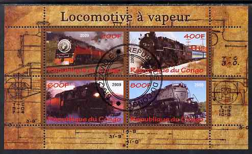 Congo 2009 Steam Locomotives #1 perf sheetlet containing 4 values cto used