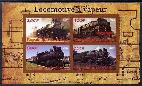 Congo 2009 Steam Locomotives #2 imperf sheetlet containing 4 values unmounted mint