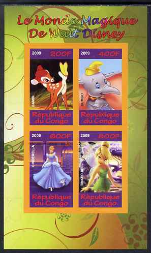 Congo 2009 The Magical World of Walt Disney #3 imperf sheetlet containing 4 values unmounted mint