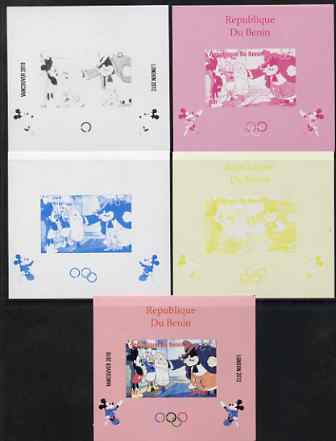 Benin 2009 Olympic Games - Disney Characters #02 individual deluxe sheet - the set of 5 imperf progressive proofs comprising the 4 individual colours plus all 4-colour composite, unmounted mint