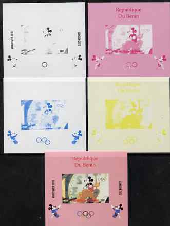 Benin 2009 Olympic Games - Disney Characters #15 individual deluxe sheet - the set of 5 imperf progressive proofs comprising the 4 individual colours plus all 4-colour composite, unmounted mint