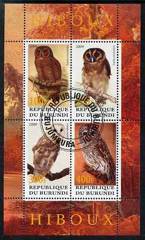 Burundi 2009 Owls perf sheetlet containing 4 values fine cto used