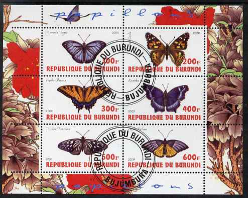 Burundi 2009 Butterflies #3 perf sheetlet containing 6 values fine cto used