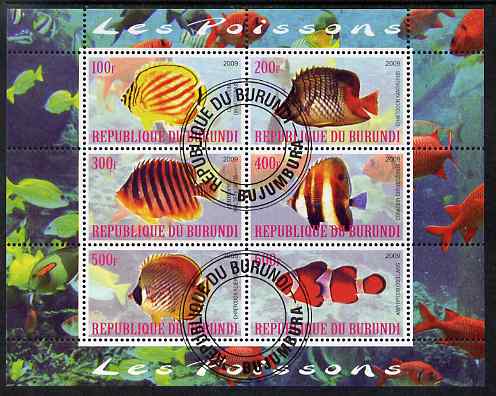 Burundi 2009 Tropical Fish #1 perf sheetlet containing 6 values fine cto used