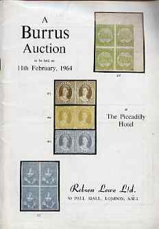 Auction Catalogue - Australia with New South Wales, Queensland & Victoria - Robson Lowe 11 Feb 1964 - the Burrus coll - catalogue only (cover a little grubby)