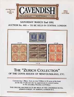 Auction Catalogue - Newfoundland - Cavendish 2 Mar 1991 - the Zurich coll - catalogue only