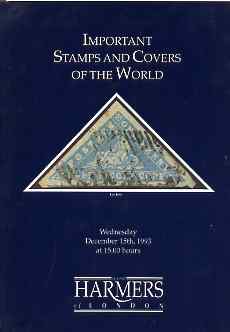 Auction Catalogue - World - Harmers 15 Dec 1993 - Important Stamps & Covers - with prices realised