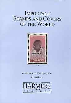 Auction Catalogue - World - Harmers 15 May 1996 - Important Stamps & Covers - catalogue only