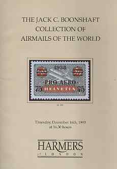 Auction Catalogue - Airmails - Harmers 16 Dec 1993 - the Jack C Boonshaft coll - with prices realised