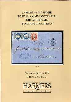 Auction Catalogue - Jammu & Kashmir - Harmers 31 July 1996 - incl the T D Eames coll - catalogue only