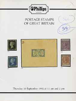 Auction Catalogue - GB Great Britain - Phillips 10 Sept 1992 - catalogue only (some ink notations)