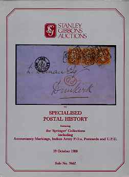 Auction Catalogue - Postal History - Stanley Gibbons 19 Oct 1988 - incl the Springer collections - catalogue only