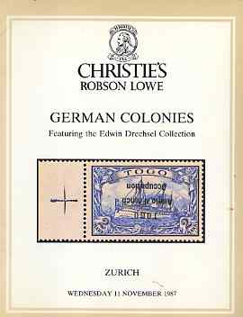 Auction Catalogue - German Colonies - Christie's Robson Lowe 11 Nov 1987 - the Edwin Drechsel coll - with prices realised